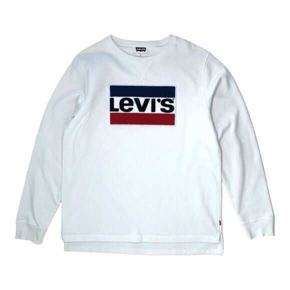 Lev's Crew Fleece Sweatshirt w Classic Colorway Logo Chenille Patch White Large - Picture 1 of 8